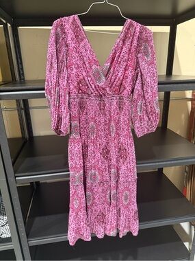 Kobi Halperin Pink Printed V-Neck Midi Dress
